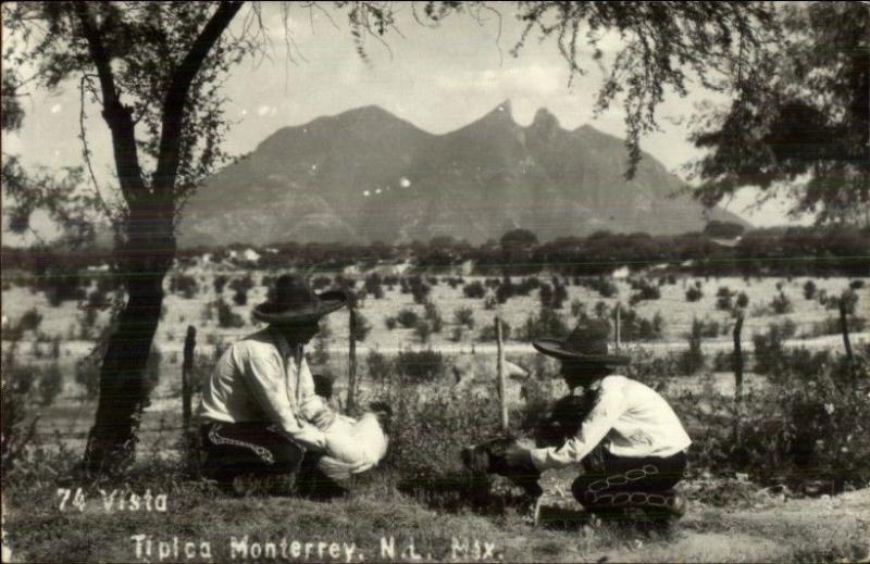 Mexico - Native Men w/ Chickens Cock Fight Monterrey Real Photo postcard