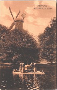 Germany Bremen Wallpartie Mit Mühle Windmill Vintage Postcard 04.97