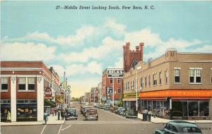 Linen Postcard Middle Street New Bern NC Department Stores McLellan's Belks etc 