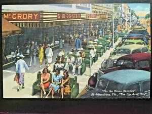 Vintage Postcard 1940 On the Green Benches St. Petersburg Florida (FL)