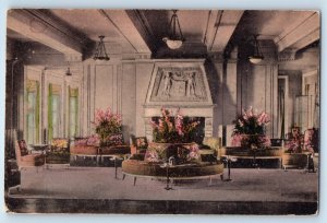 c1940 Lake Champlain New York Postcard Hotel Bluff Point View Portion Main Lobby
