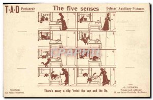 Old Postcard Illustrator The five senses Chat TAD