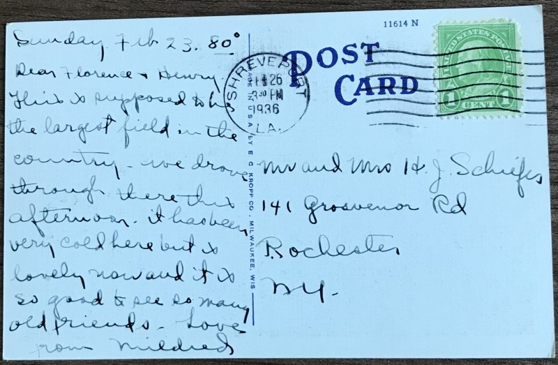 Postcard Used “Barksdale Field”  Shreveport LA PM/1936 Linen? L31