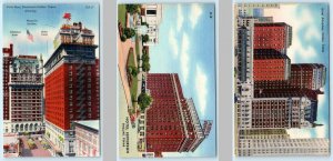 3 Postcards DALLAS, TX ~ Downtown HOTEL ROW, Hotel Adolphus & Hotel Jefferson