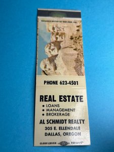 Vintage Matchbook Cover Al Schmidt Realty Real Estate Dallas, Oregon MB158