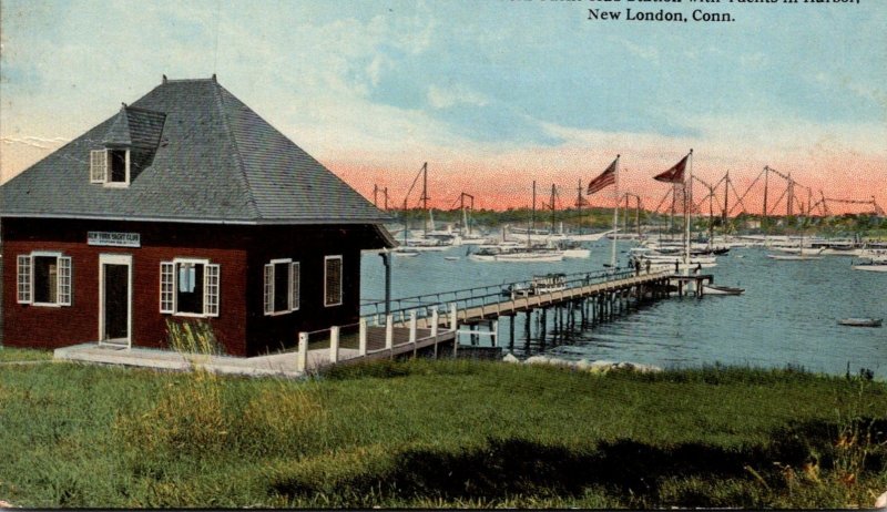 Connecticut New London New York Yacht Club Station With Yachts In Harbor 1915...