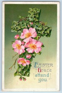 Easter Postcard Ivy Leaf Flowers Holy Cross Clapsaddle Embossed c1910's Antique