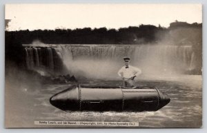 Niagara Falls Daredevil Bobby And His Barrel RPPC Postcard N24