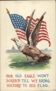 WWI US Propaganda Eagle Holding American Flag Bernhardt Wall Postcard