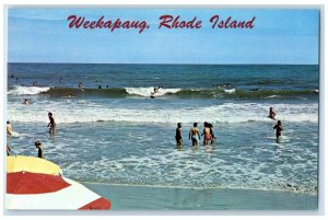 c1960 Bathing Beach Scene Weekapaug Rhode Island Unposted Lusterchrome Postcard