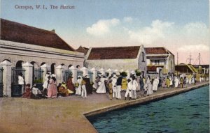 curacao, D.W.I., WILLEMSTAD, The Market (1920s) Postcard