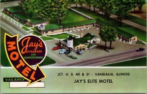 Jay's Elite Motel Vandalia IL Postcard PC472
