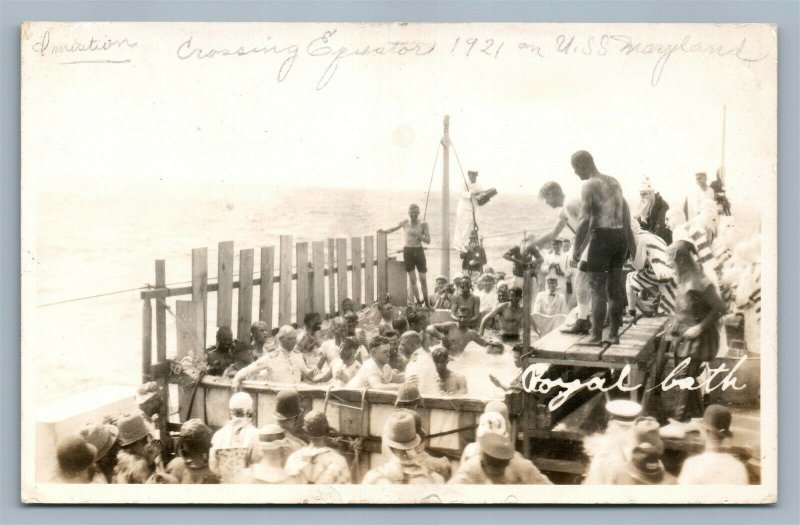 USS MARYLAND CROSSING EQUATOR VINTAGE REAL PHOTO POSTCARD RPPC SANITATION