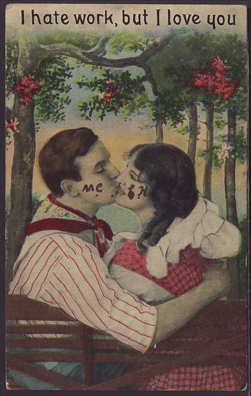 I Hate Work,But ILove You,Couple Kissing Postcard