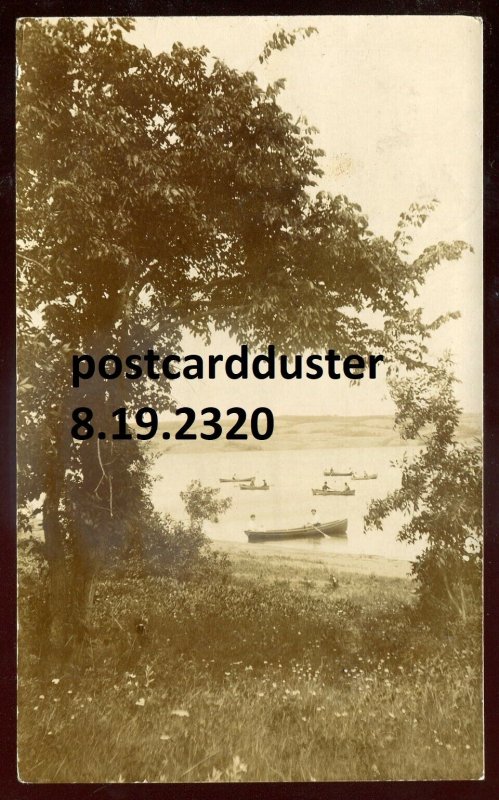 dc37 - LUMSDEN Saskatchewan 1908 Lake Canoeing Real Photo Postcard