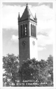 Ames Iowa~Iowa State College-University~Campanile Close-Up~Clock Tower~'47 RPPC