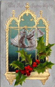 Christmas Wishes With Silver Bells and Holly 1906