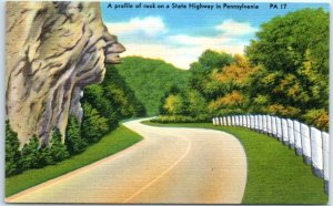 Postcard - A profile of rock on a State Highway in Pennsylvania