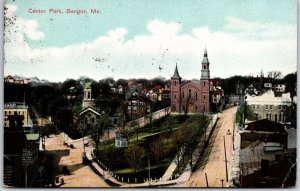 1909 Center Park Bangor Maine ME Avenue Street Roadway & Bldgs. Posted Postcard