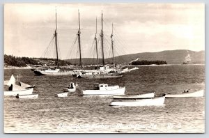 1952 Stonington Harbor Maine Steamships & Ferry Boats RPPC Photo Posted Postcard