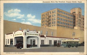 Corpus Christi Texas TX Downtown Navy Bus Terminal Linen Postcard