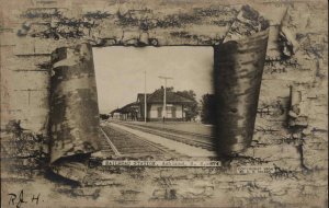 Ashland NH New Hampshire RR Train Station Depot Real Photo Postcard c1906