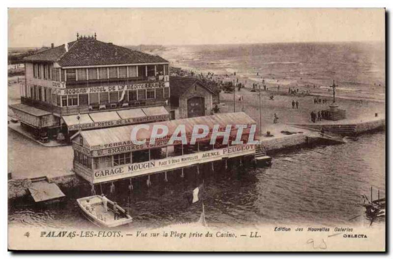 Palavas Old Postcard Beachfront taken from the casino (Garage Mougin Peugeot ...