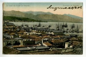 491722 TURKEY SMYRNE view the bay and ships post office in turkey postcard