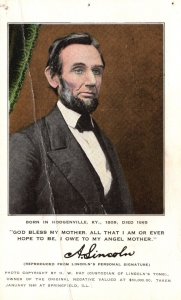 Vintage Postcard Abraham Lincoln's Photo Born In Hodgenville Kentucky Signature