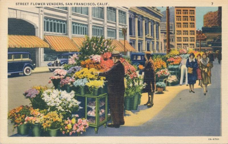 Street Flower Vendors in Downtown San Francisco CA, California - Linen