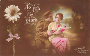 Lot109  france military  soldier and his wife  flower to you my heart couple