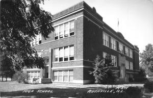 Rushville Illinois~High School Building~Doors Open~1940s RPPC Postcard