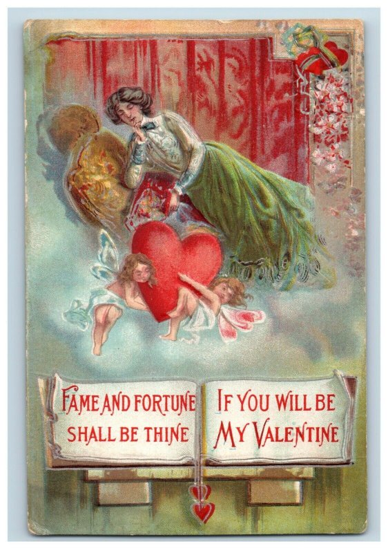 c.1910 Fab Fantasy Fairies Valentine Heart Cherubs Vintage Postcard F51 