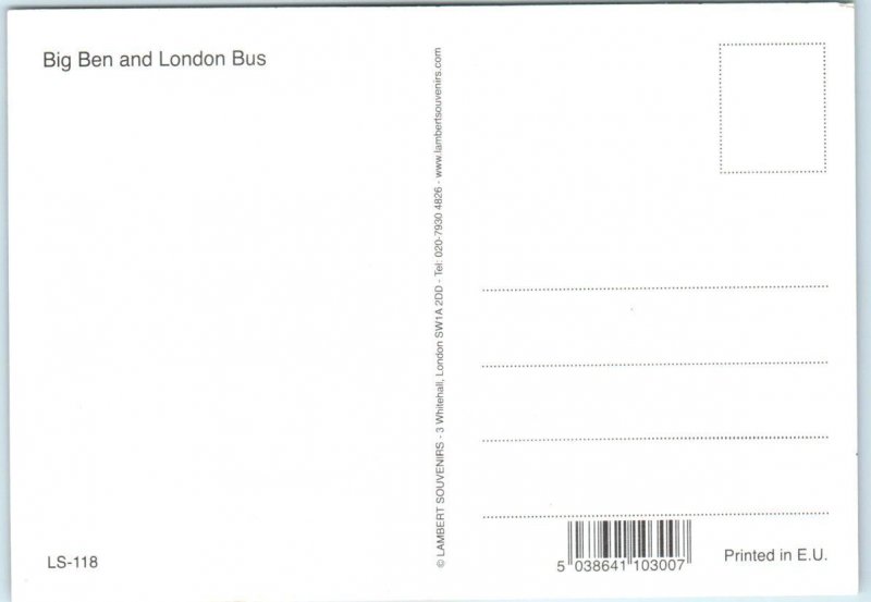 Postcard - Big Ben and London Bus - London, England