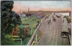 Vintage C.T.R. Station Hamilton Ontario Lithograph Postcard Macfarlane H81