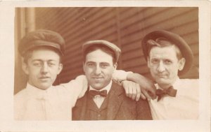 J26/ Interesting RPPC Postcard c1910 Close-Up Men Affectionate Well-Dressed 202