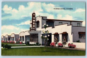 Beaumont Texas Postcard Tower Hotel Courts Exterior View Building c1940 Vintage