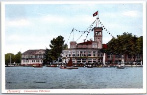 VINTAGE POSTCARD THE UHLENHORSTER FERRY HOUSE AT HAMBURG HARBOR GERMANY 1920s