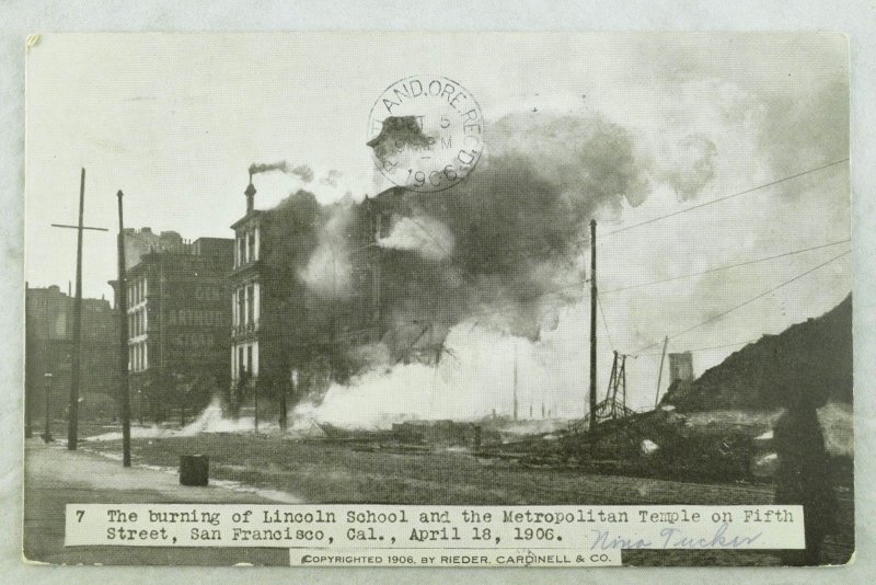C.1906 San Francisco Earthquake Lincoln School, Fifth St. Vintage Postcard P97