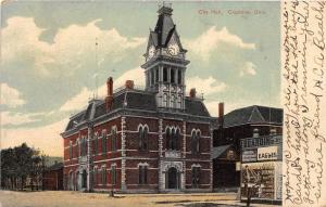 Ohio Postcard 1908 CRESTLINE City Hall Building Store Advertising