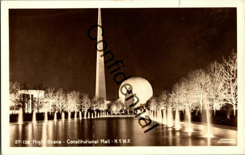 Real Photo New York World's Fair 1939 Night Scene On The Mall NY RP RPPC A848