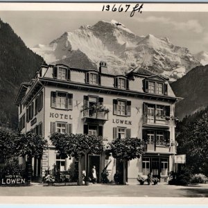 c1930s Interlaken, Switzerland Hotel Lowen Real Photo Advertising Mountain A168