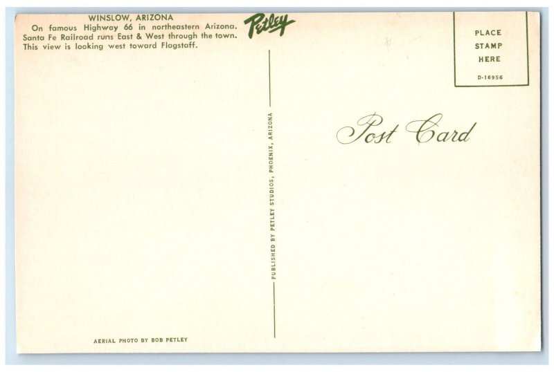 c1960 Highway Santa Fe Railroad Town Flagstaff Winslow Arizona Petley Postcard