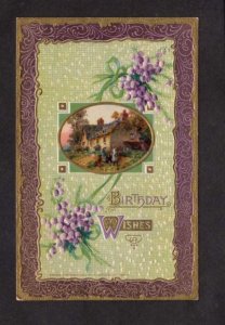 Birthday Wishes Greetings Purple Flowers Postcard Embossed 1913