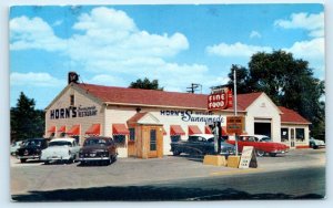 WARSAW, IN Indiana ~ HORN'S SUNNYMEDE RESTAURANT c1950s CARS Roadside Postcard