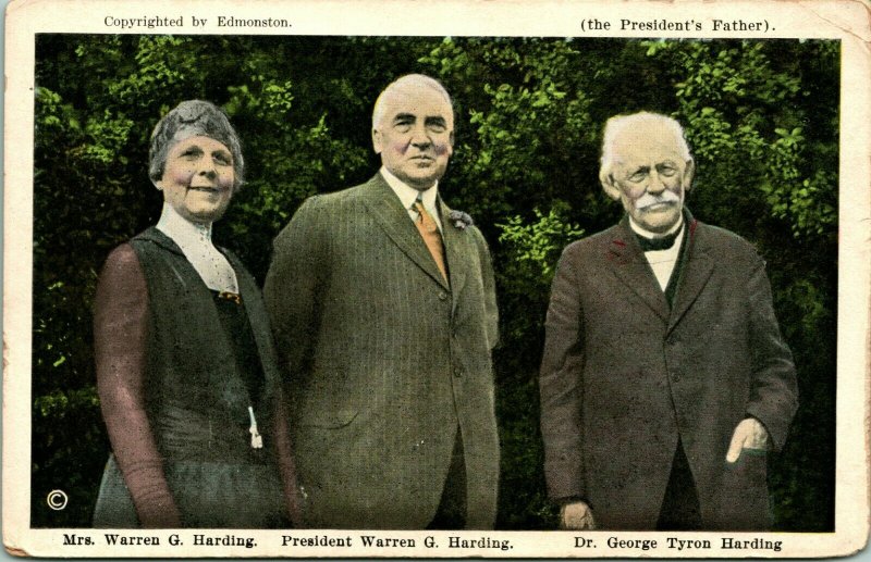 Vtg Carte Postale 1920s - President & Mme. Warren G.Harding,Dr George Tyron