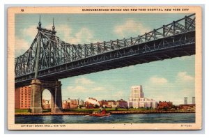 Queensborough Bridge New York City NY NYC UNP Linen Postcard S10