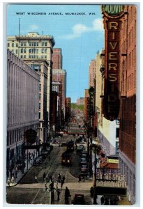 1944 West Wisconsin Avenue Riverside Trolley Milwaukee Wisconsin WI Postcard