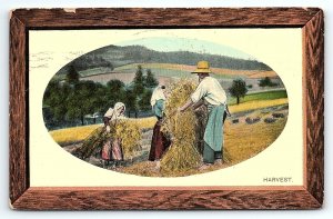 1912 WATERTOWN S. DAKOTA HARVEST  FARMERS GATHERING WHEAT POSTCARD P3715