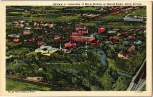 Aerial View, University of North Dakota, Grand Forks ND Vintage Postcard A53